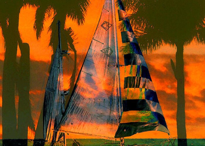 Sailing Greeting Card featuring the mixed media Dawn over the Islands by David Lee Thompson