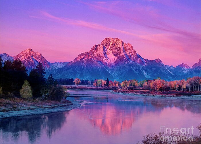 Dave Welling Greeting Card featuring the photograph Dawn Oxbow Bend Fall Grand Tetons National Park by Dave Welling