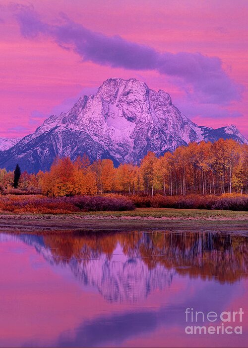 Dave Welling Greeting Card featuring the photograph Dawn Oxbow Bend In Fall Grand Tetons National Park by Dave Welling