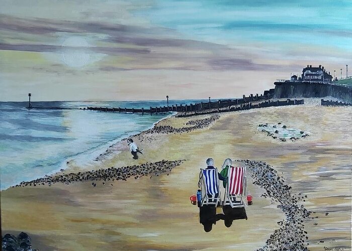 Dawn Greeting Card featuring the painting Dawn watch, Hornsea by Wendy Baughn