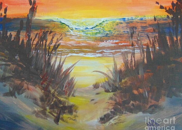 Beach Greeting Card featuring the painting Dawn's Early Light by Saundra Johnson