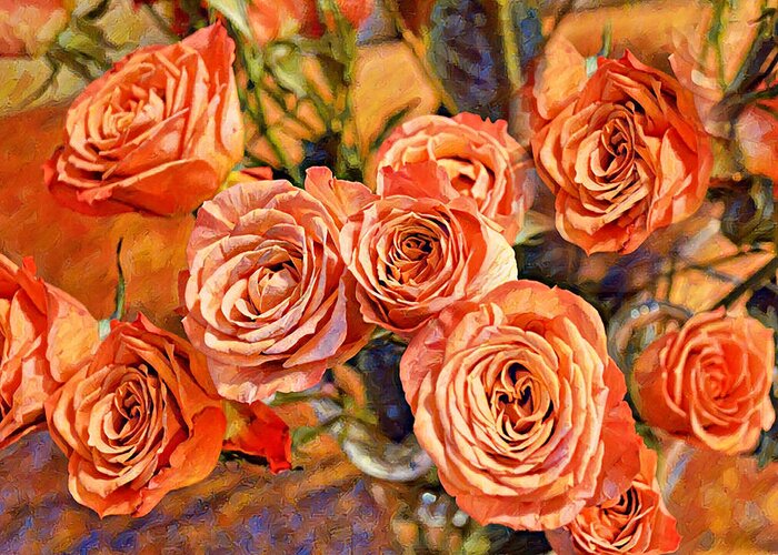 Rose Greeting Card featuring the digital art Old World Roses Digital Graphic Bouquet by Gaby Ethington