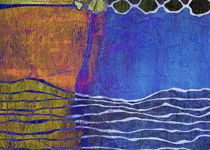 Sunset Over The Ocean Greeting Card featuring the digital art DAY INTO NIGHT Abstract Orange and Blue by Lynnie Lang