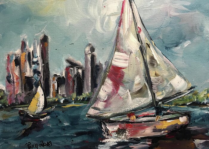 Sailboats Greeting Card featuring the painting Daytime Sailing Chicago by Roxy Rich