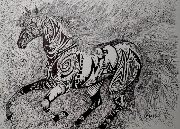 Horses Greeting Card featuring the drawing Dazzler by Yvonne Blasy