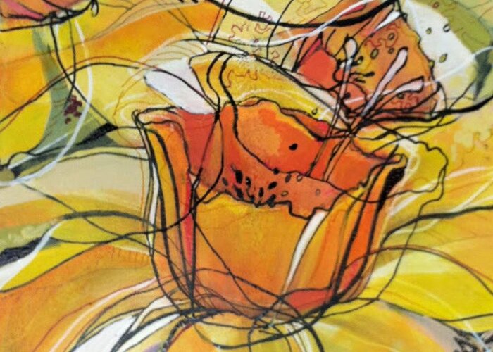 Daffodils Greeting Card featuring the mixed media Dazzling Dancing Daffodils by Eleatta Diver by Eleatta Diver