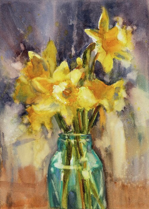 Flower Greeting Card featuring the painting Debbies Daffodils by Judith Levins