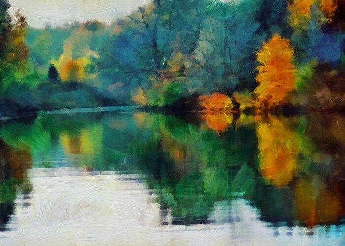 Lake Greeting Card featuring the mixed media Deep Fall on the Lake by Christopher Reed