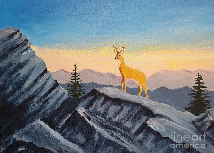 Deer Greeting Card featuring the painting Deer on Grandfather Mountain by Stacy C Bottoms