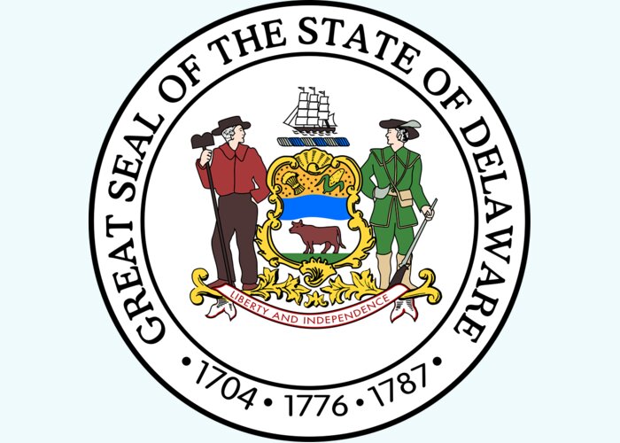 Delaware Greeting Card featuring the digital art Delaware State Seal by Movie Poster Prints