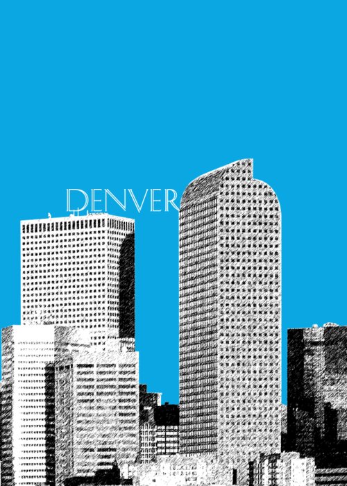 Architecture Greeting Card featuring the digital art Denver Skyline - Ice Blue by DB Artist