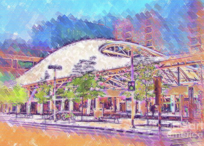 Transit Greeting Card featuring the pastel Denver Transit Center In Pastel by Kirt Tisdale