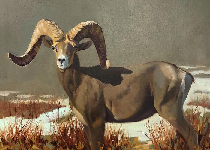 Nature Greeting Card featuring the painting Desert Bighorn by Carolyne Hawley