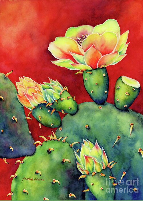 Cactus Greeting Card featuring the painting Desert Bloom by Hailey E Herrera