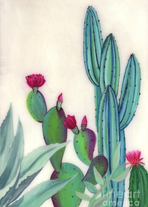 Cactus Art Greeting Card featuring the painting Desert Calm by Ashley Lane