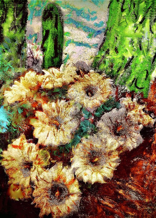 Paintings Of Lizards Greeting Card featuring the mixed media Desert Flowers by Bencasso Barnesquiat