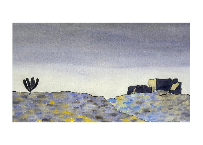 Watercolor Greeting Card featuring the painting Desert Shadows Lore by John Klobucher