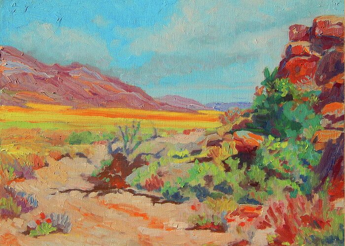 Desert Spring Flowers Greeting Card featuring the painting Desert Spring Flowers - Rocky Outcrop by Thomas Bertram POOLE