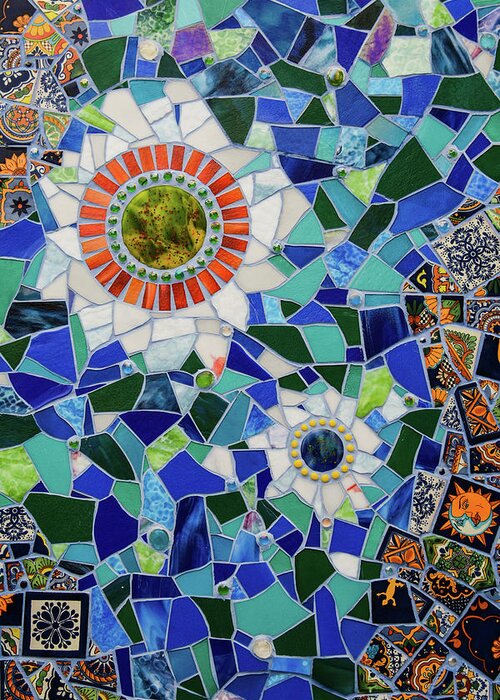 Mosaic Greeting Card featuring the glass art Detail shot by Cherie Bosela