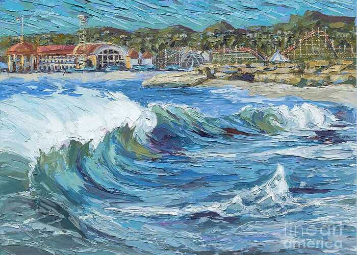 Ocean Greeting Card featuring the painting Devdutt's Wave by PJ Kirk
