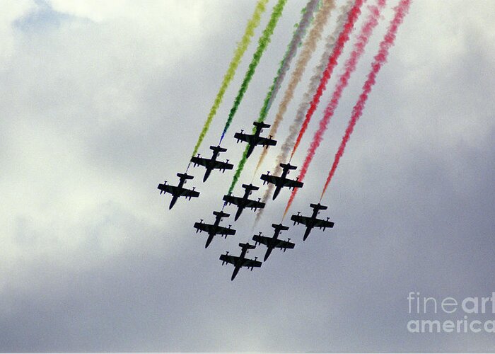 Frecce Tricolori Greeting Card featuring the photograph Diamond Formation PAN by Riccardo Mottola