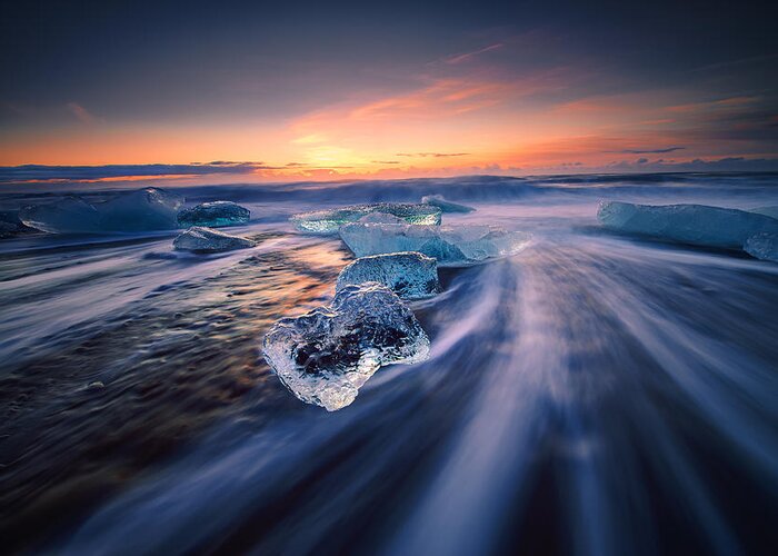 Iceland Greeting Card featuring the photograph Diamonds on beach#3 by Henry w Liu