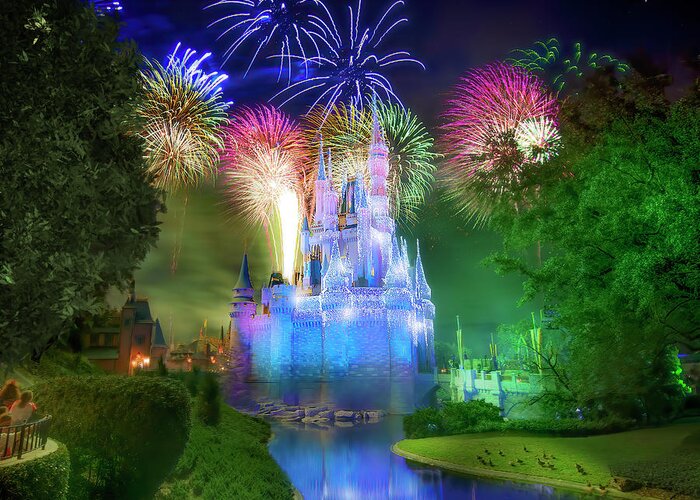 Magic Kingdom Greeting Card featuring the photograph Disney's Fantasy in the Sky Fireworks by Mark Andrew Thomas