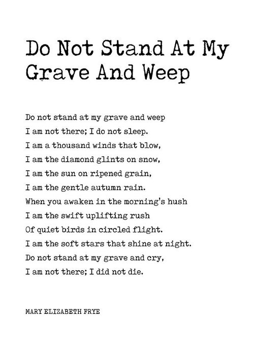 Do Not Stand At My Grave And Weep Greeting Card featuring the digital art Do Not Stand At My Grave And Weep - Mary Elizabeth Frye Poem - Literature - Typewriter Print 1 by Studio Grafiikka