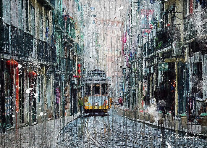 Lisbon Greeting Card featuring the digital art Does it ever rain in Lisbon by Chris Armytage