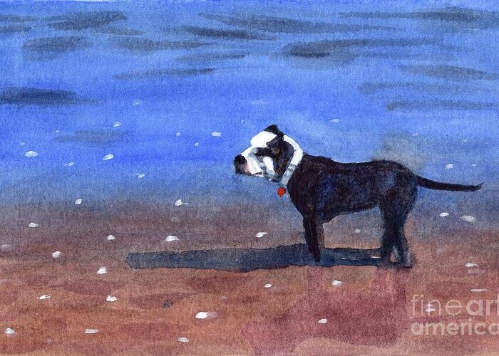 Dog Greeting Card featuring the painting Dog on a Beach by Vicki B Littell