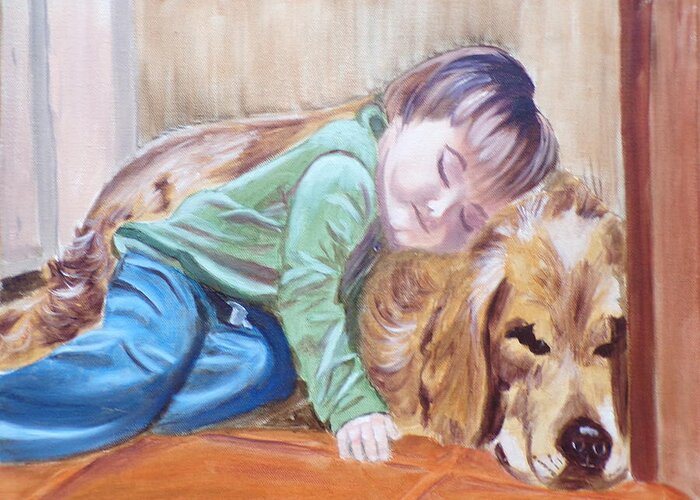 Pets Greeting Card featuring the painting Doggy Pillow by Kathie Camara