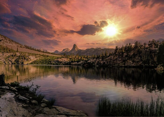 Landscape Greeting Card featuring the digital art Dollar Lake Sunset by Romeo Victor