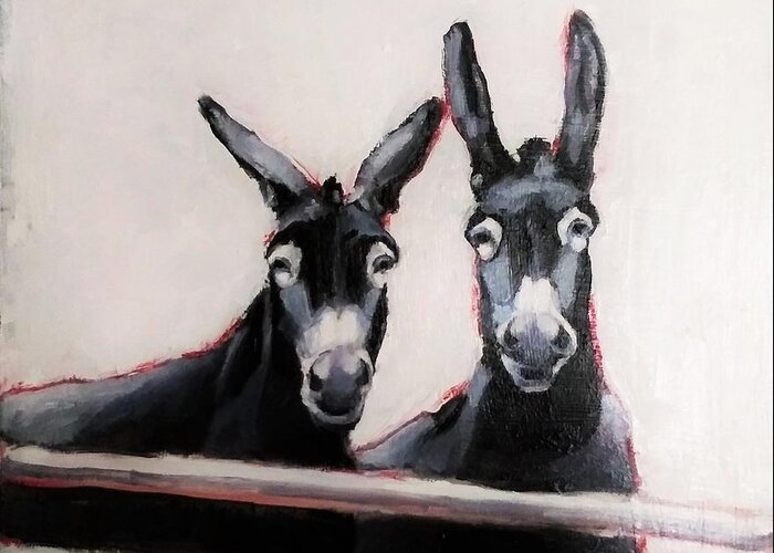 Donkey Greeting Card featuring the painting Don Key and Oatey by Jean Cormier