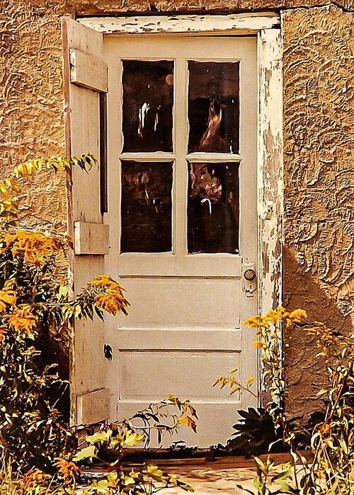 Door Yellow Wood Flower Greeting Card featuring the photograph Door1 by John Linnemeyer