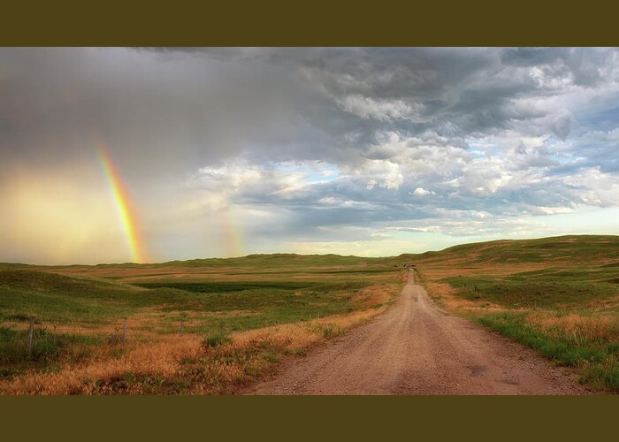 Nebraska Greeting Card featuring the photograph Double Rainbow - Sandhills Journey by Susan Rissi Tregoning