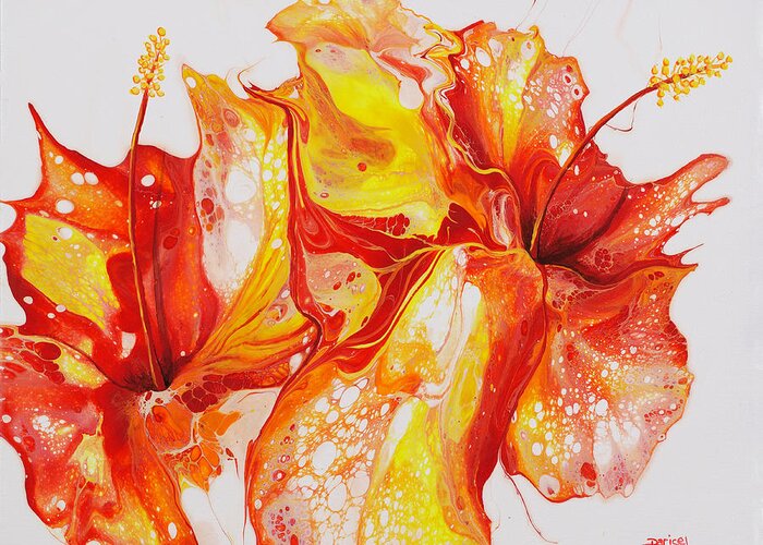 Flower Greeting Card featuring the painting Double Red and Yellow Hibiscus by Darice Machel McGuire