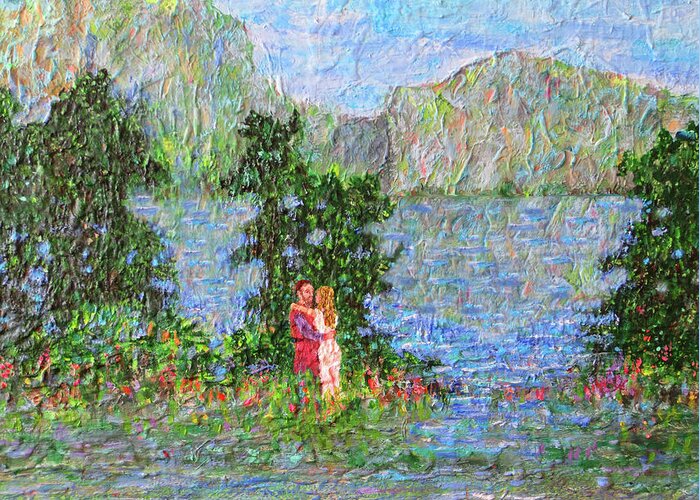 Romance Greeting Card featuring the painting Down By the River by Michael A Klein