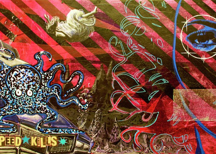 Octopus Greeting Card featuring the painting Speed Kills by Bobby Zeik