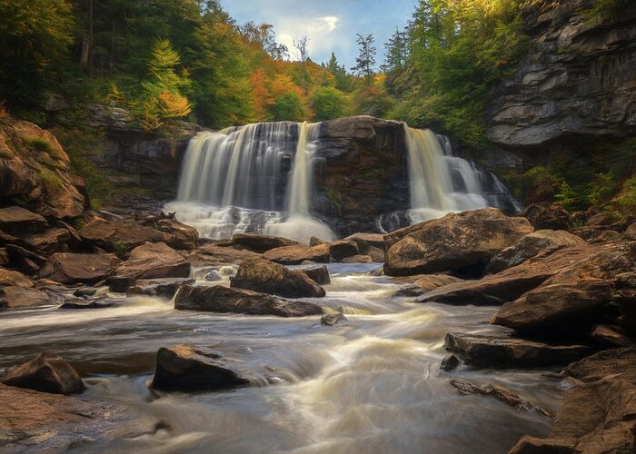 Blackwater Falls Greeting Card featuring the photograph Downstream at Blackwater Falls by Jaki Miller