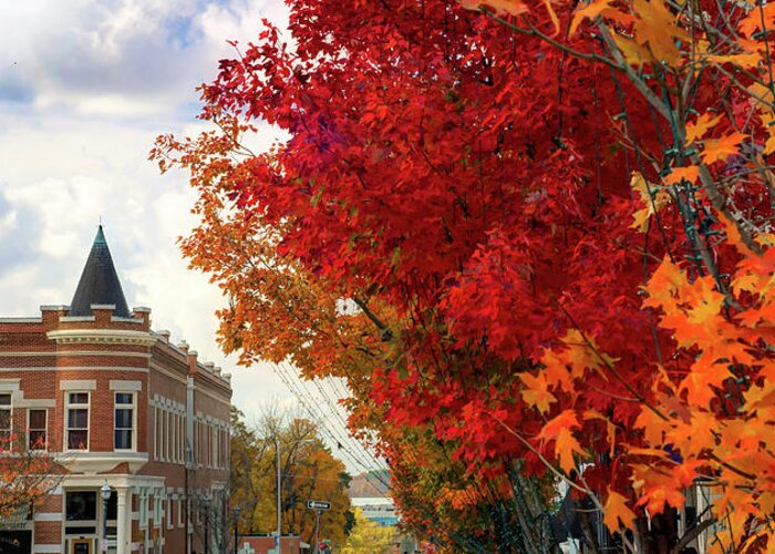 Arkansas Print Greeting Card featuring the photograph Downtown Fayetteville Arkansas Skyline in Peak Fall Panorama by Gregory Ballos