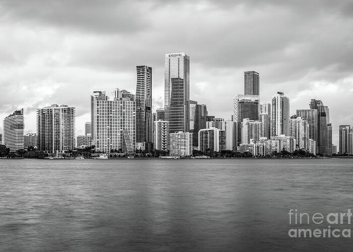2022 Greeting Card featuring the photograph Downtown Miami Florida Skyline Black and White Picture by Paul Velgos