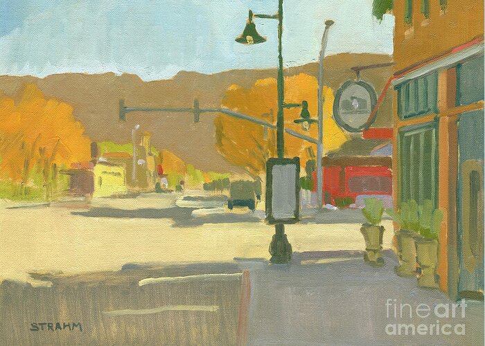 Moab Greeting Card featuring the painting Downtown Moab, Utah by Paul Strahm