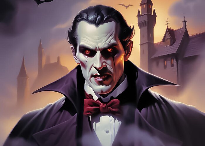 Dracula Greeting Card featuring the digital art Dracula by Manjik Pictures