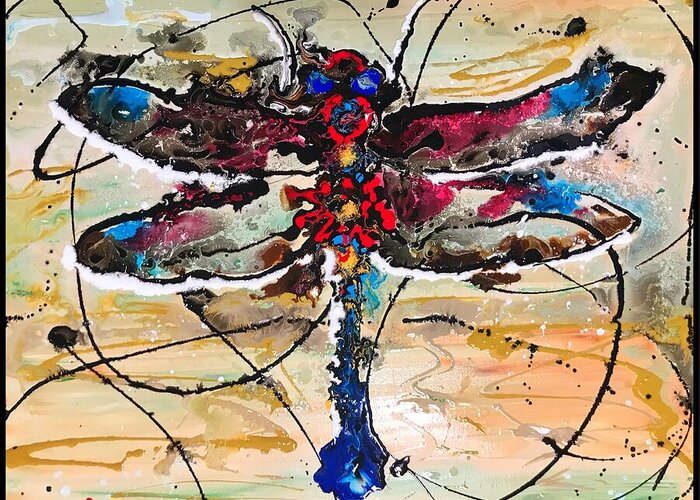 Dragonfly Greeting Card featuring the painting Dragon fly fly away by Sergio Gutierrez