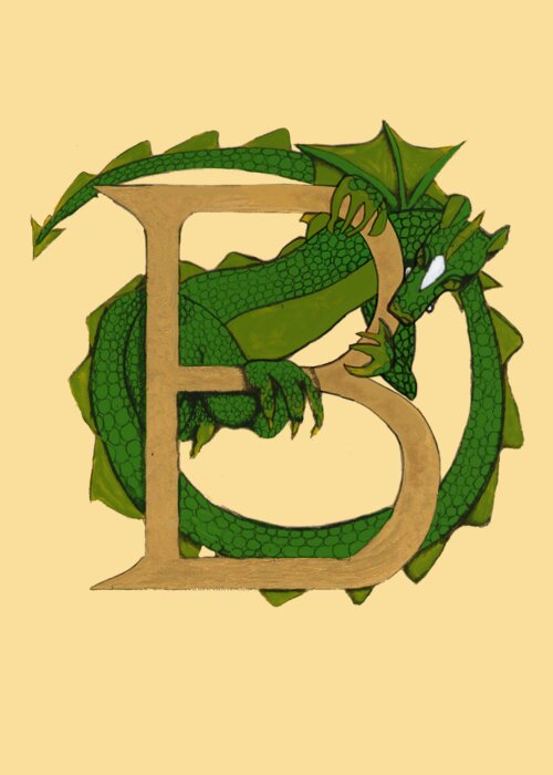 Dragon Greeting Card featuring the mixed media Dragon Letter B no roses by Donna Huntriss