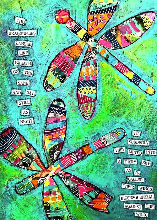 Inspire Greeting Card featuring the mixed media Dragonflies Landed Like Breath by Lynn Colwell