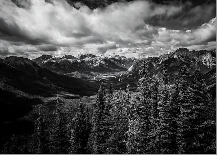 Bow Valley Greeting Card featuring the photograph Dramatic Black And White Bow Valley Canada by Dan Sproul