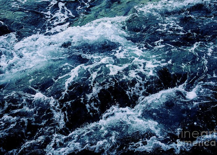 Sea Greeting Card featuring the photograph Dramatic sea waves storm from aerial view. Deep dark blue ocean by Jelena Jovanovic