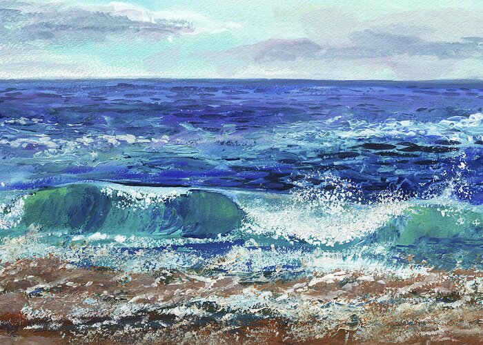 Dramatic Greeting Card featuring the painting Dramatic Wave Dynamic Sea by Irina Sztukowski