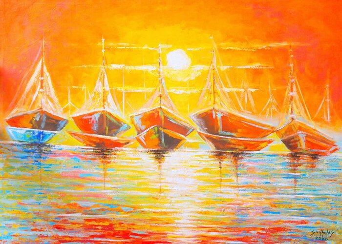 Living Room Greeting Card featuring the painting Dream Canoes by Olaoluwa Smith